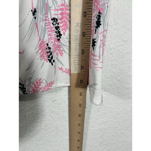 Vintage 80s Top Size M Pink Floral Short Sleeve Polyester Button Up - Picture 7 of 10